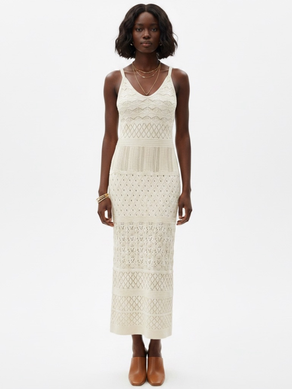 Caroline Constas Ivory Crochet Knit Maxi Dress 100% Cotton Boho Resort Small